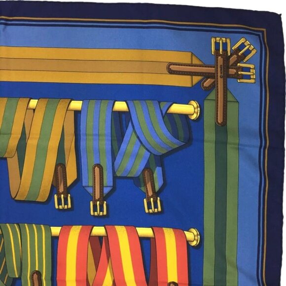 479195AH (S2) Hermes Scarf Les Sangles Carre 90 Multicolor Silk 100% - Picture 3 of 9